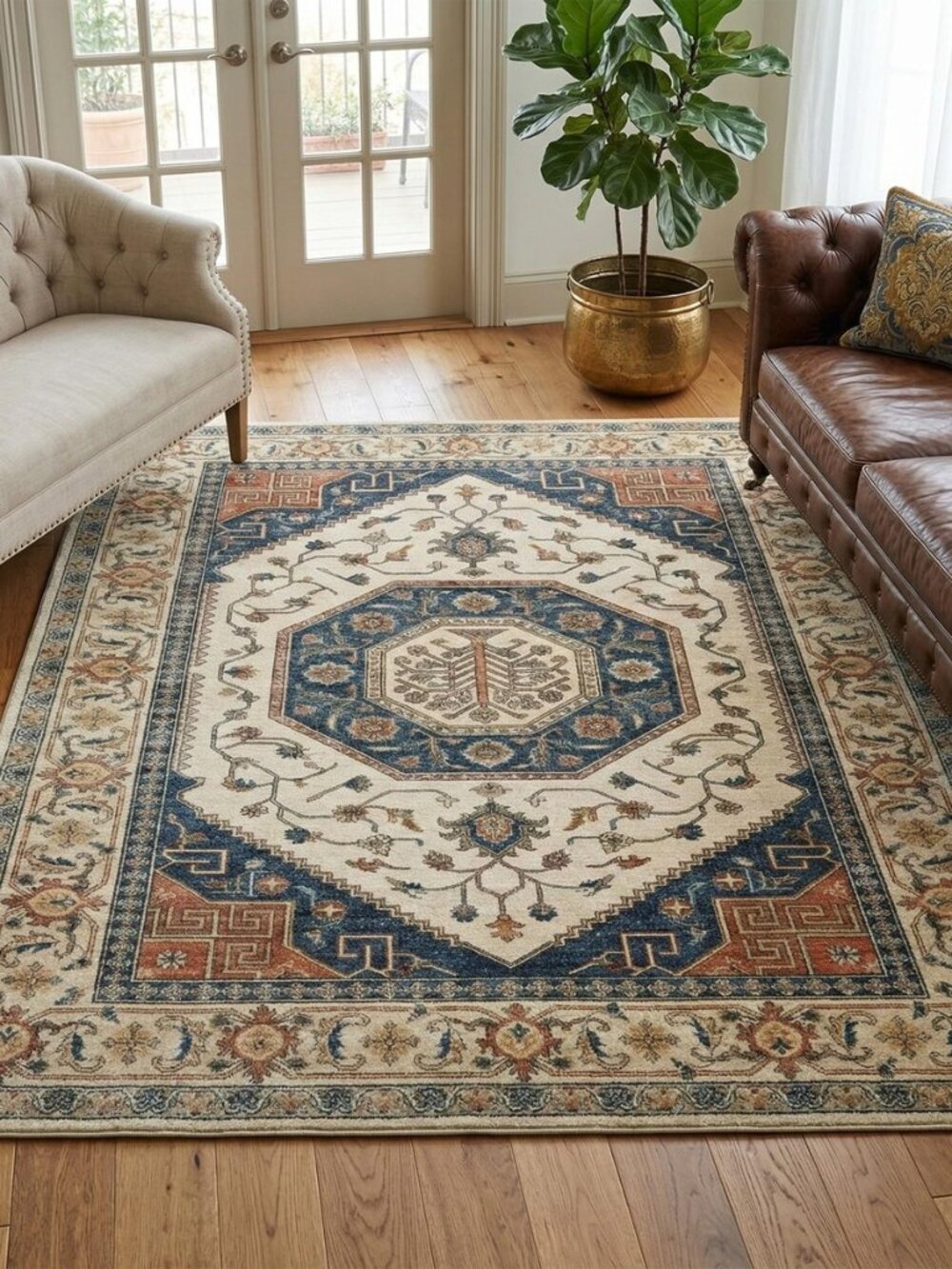 4x6 Area Rug, Traditional Tree of Life, Octagonal Medallion, Floral Vines, Non